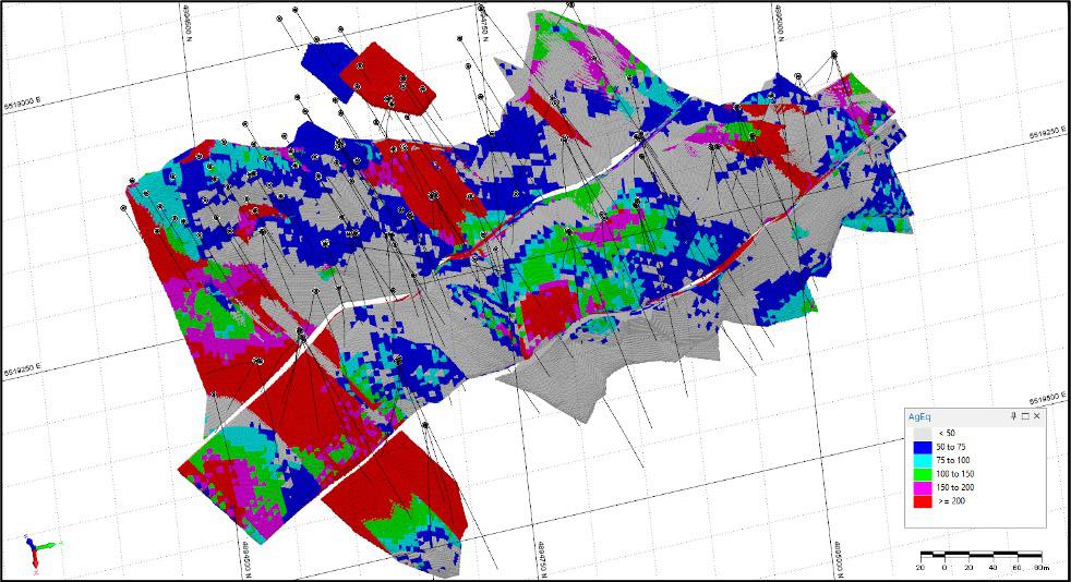 Figure 2 - Rupice Ore Block Model by AgEq Grade Ranges